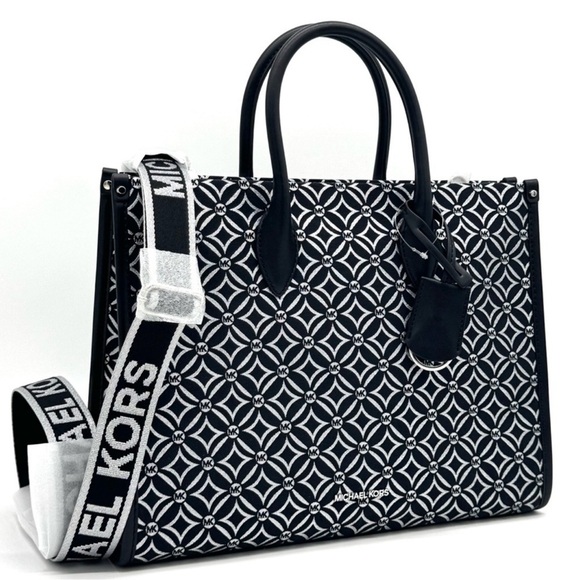 Michael Kors Mirella Medium Logo Tote Bag Black/Silver - Picture 3 of 9